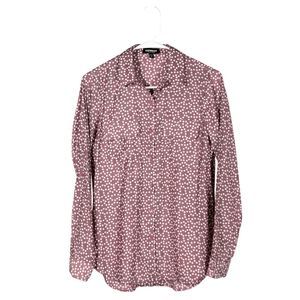 Express Womens Shirt Button Up Pink White Polka Dot City Retro Y2K Blouse Top XS